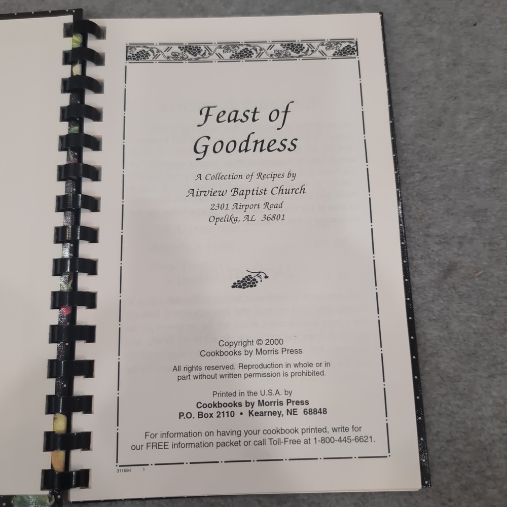Feast of Goodness Airview Baptist Church Spiral Bound Cookbook Opelika Alabama - Picture 2 of 3